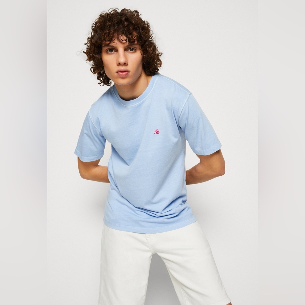 Scotch & Soda Sky Blue Tee with Pink Logo